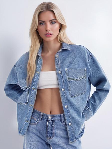 Drop Shoulder Curved Denim Jacket
