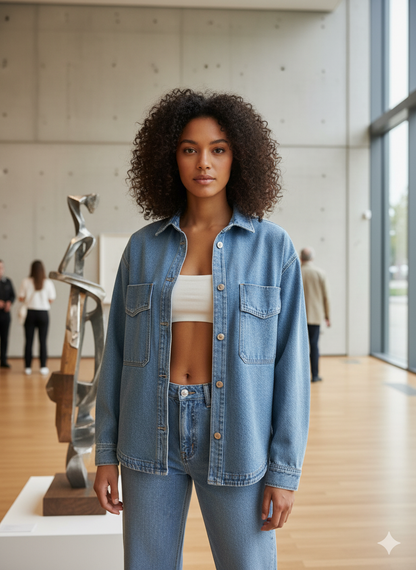 Drop Shoulder Curved Denim Jacket